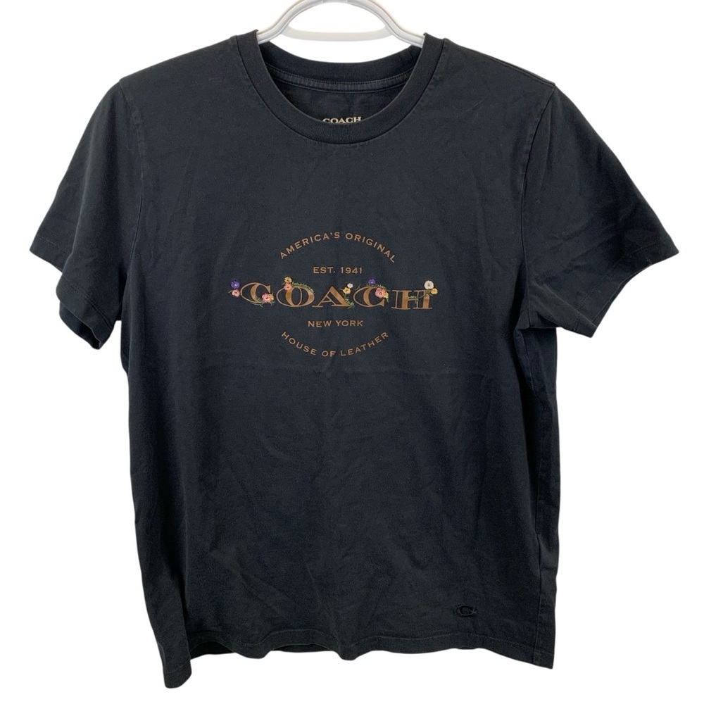 Coach Embroidered Floral Tee House of Leather Women’s M Black Jax T-Shirt Top